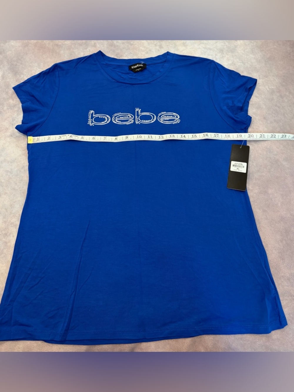Bebe Size :XL Women Bright Blue Embellished Logo Tee - Picture 6 of 11